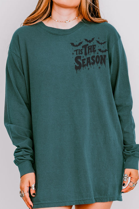 Tis The Season Spooky Front & Back Design Comfort Colors Heavyweight Long Sleeve T-Shirt