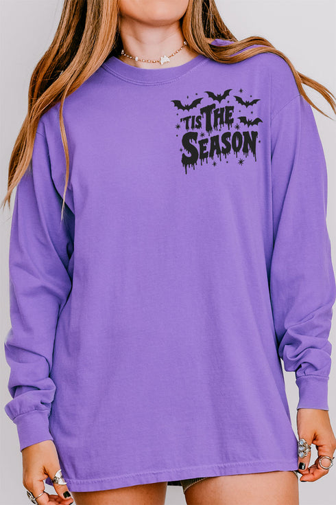 Tis The Season Spooky Front & Back Design Comfort Colors Heavyweight Long Sleeve T-Shirt
