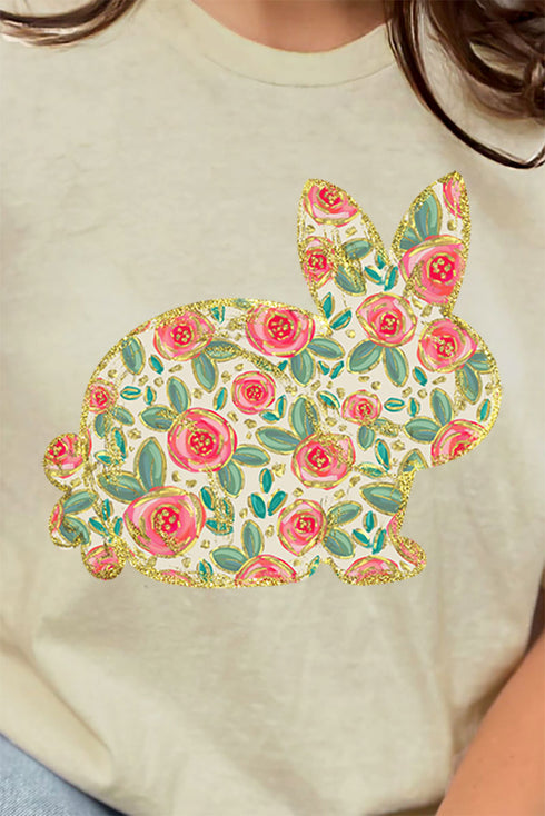 Bohemian Blooms Bunny Combed Cotton T-Shirt