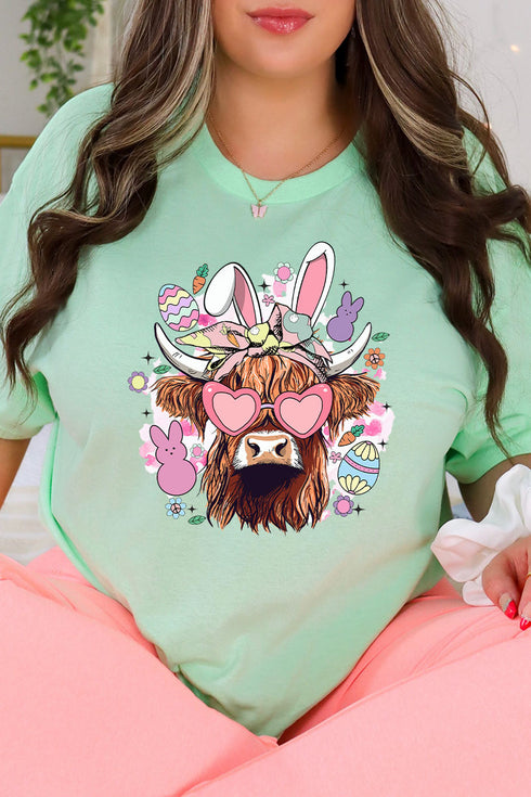 Bunny Hoppin' Highland Cow Combed Cotton T-Shirt