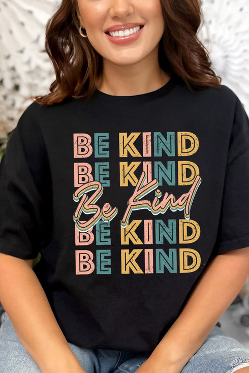 Colorful Stacked Be Kind Combed Cotton T-Shirt