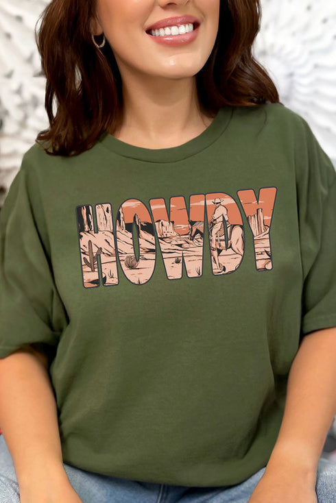 Cowboy Sunset Howdy Combed Cotton T-Shirt