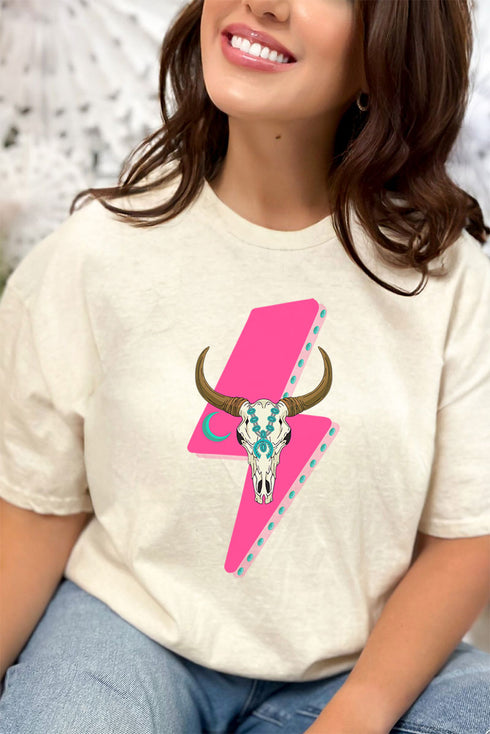 Steer Lightning Bolt Combed Cotton T-Shirt