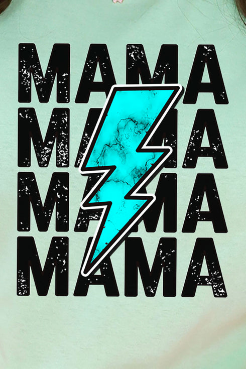 Turquoise Lightning Bolt Mama Combed Cotton T-Shirt