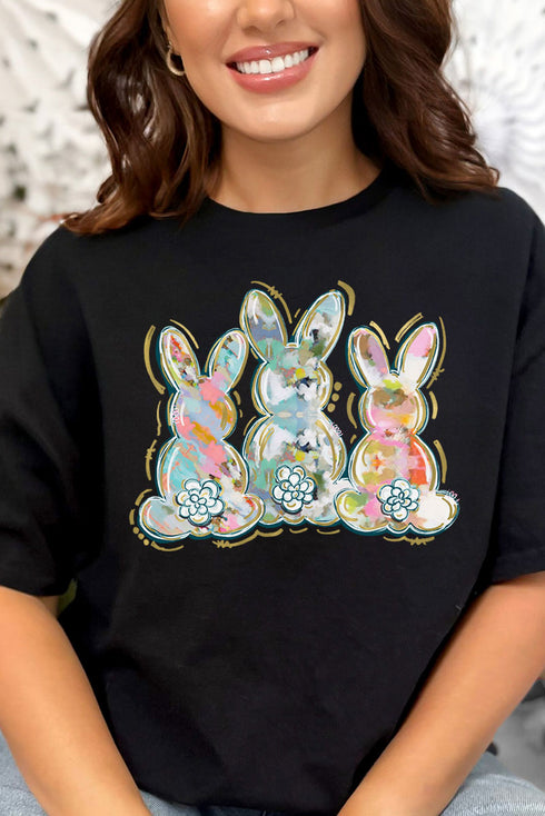 Watercolor Bunny Trio Combed Cotton T-Shirt