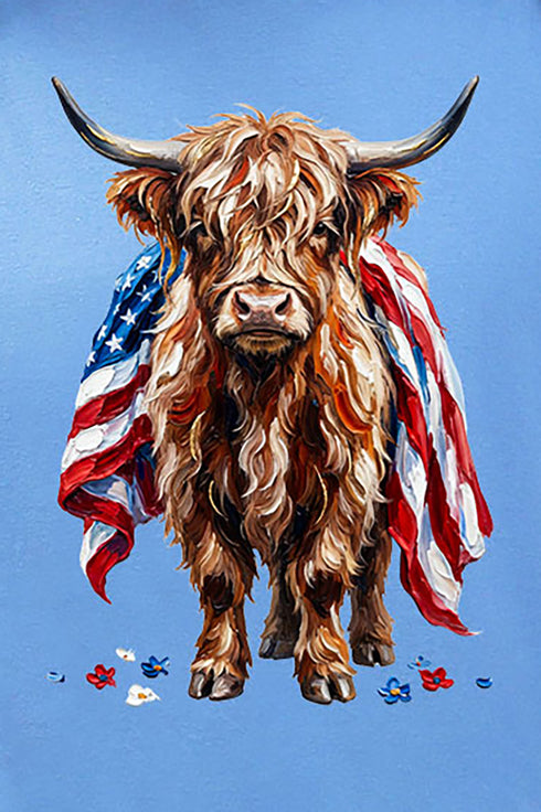 Painted Old Glory Highland Cow Softstyle Adult T-Shirt
