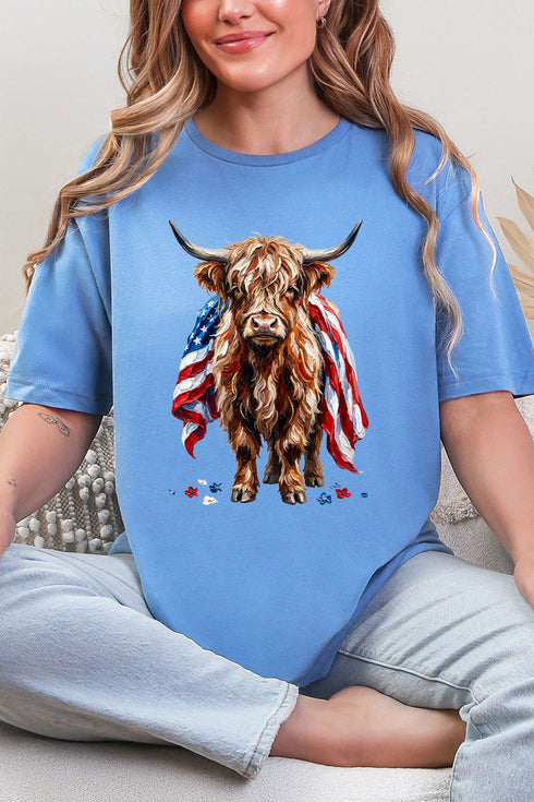 Painted Old Glory Highland Cow Softstyle Adult T-Shirt