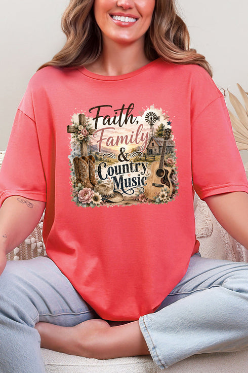 Faith, Family & Country Music Softstyle Adult T-Shirt
