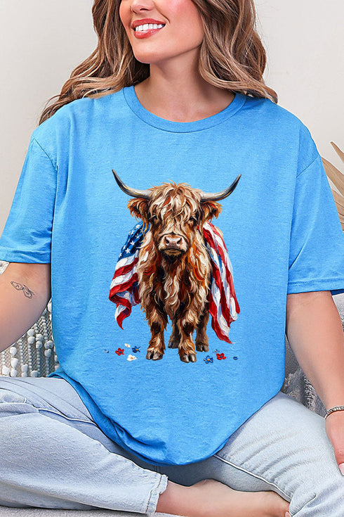 Painted Old Glory Highland Cow Softstyle Adult T-Shirt