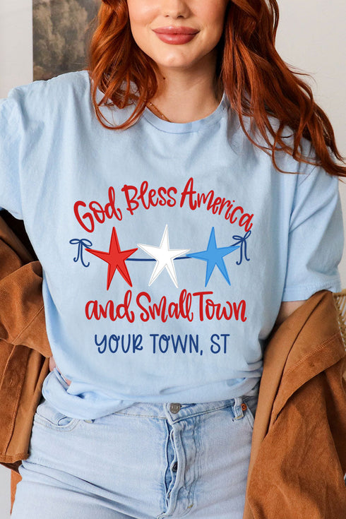 Personalized God Bless America And Small Town Softstyle Adult T-Shirt