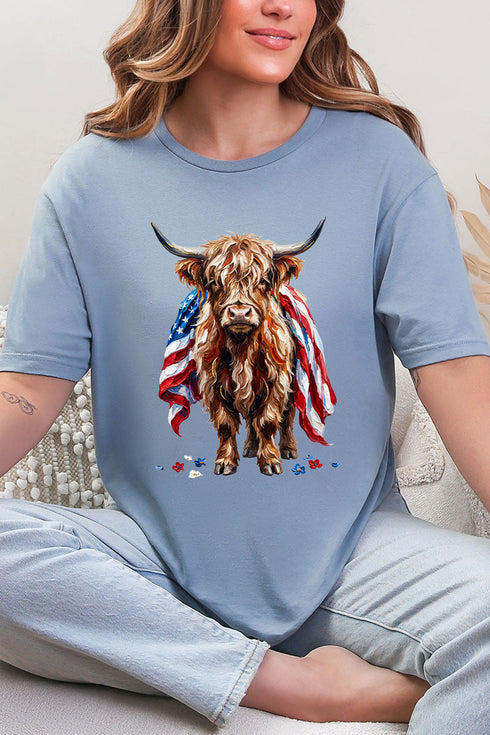Painted Old Glory Highland Cow Softstyle Adult T-Shirt