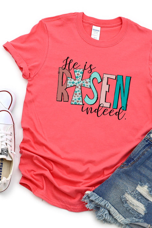 Floral He Is Risen Indeed Softstyle Adult T-Shirt