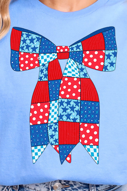 Patchwork Patriotic Bow Softstyle Adult T-Shirt