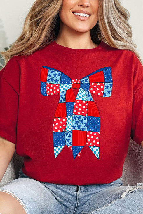 Patchwork Patriotic Bow Softstyle Adult T-Shirt