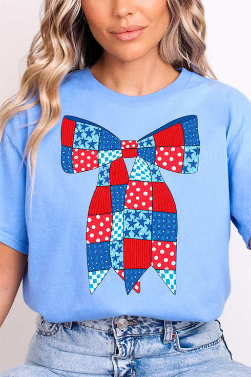 Patchwork Patriotic Bow Softstyle Adult T-Shirt