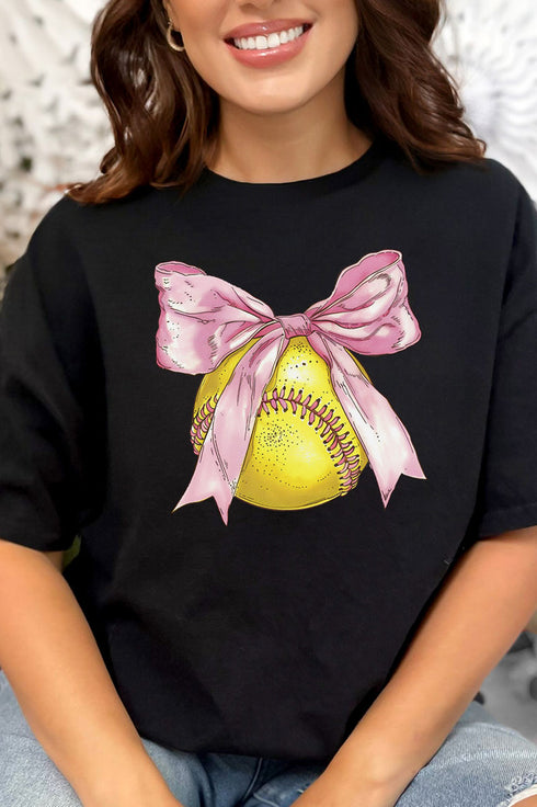 Softball Bow Softstyle Adult T-Shirt