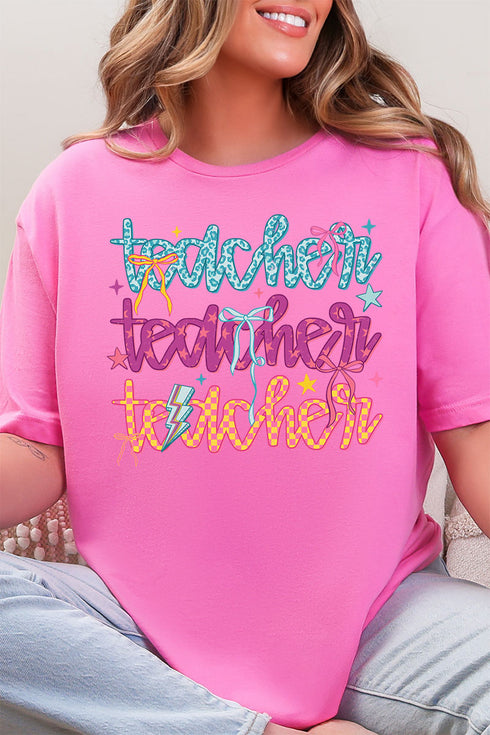 Stacked Colorful Teacher Softstyle Adult T-Shirt
