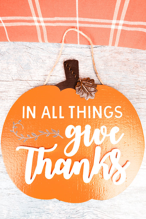 16 x 16 'Give Thanks' Wood Pumpkin Wall Sign