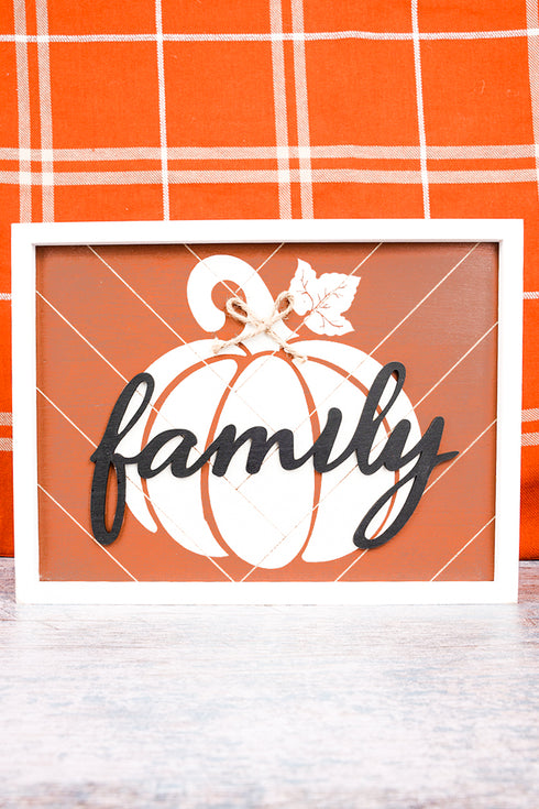9 x 12 'Family' Fall Pumpkin Wall Sign