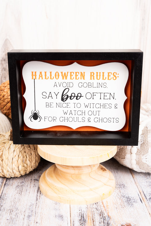 9.25 x 8 'Halloween Rules' Tabletop Pedestal Sign