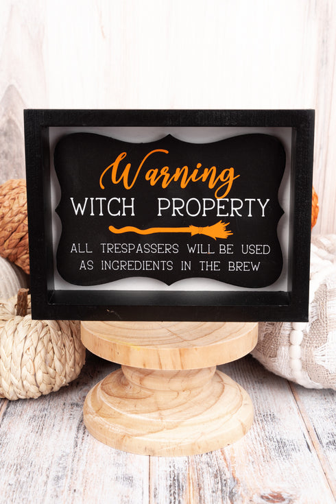 9.25 x 8 'Warning Witch Property' Tabletop Pedestal Sign