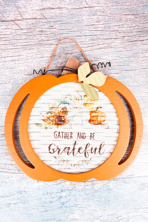 9 x 9.5 'Be Grateful' Fall Harvest Pumpkin Wall Sign