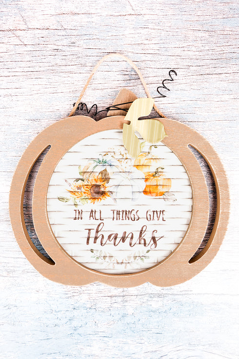 9 x 9.5 'Give Thanks' Fall Harvest Pumpkin Wall Sign