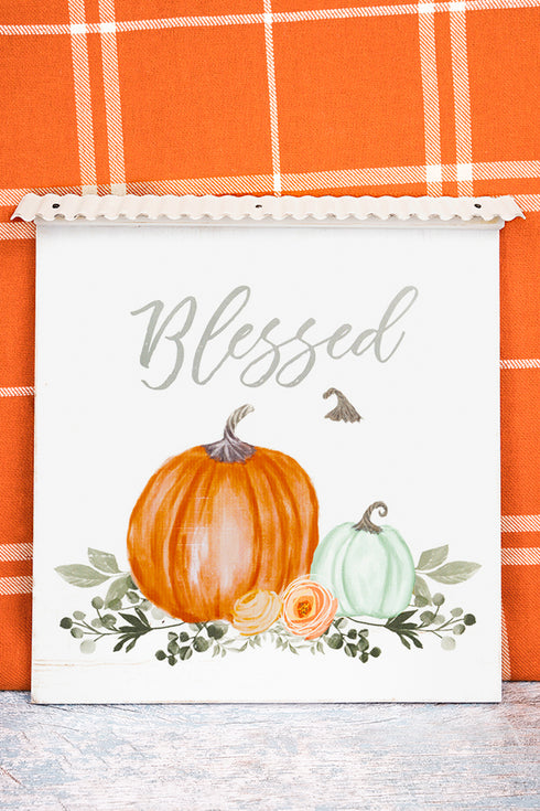 12 x 11.75 'Blessed' Fall Harvest Pumpkin Wall Sign