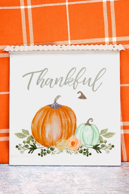 12 x 11.75 'Thankful' Fall Harvest Pumpkin Wall Sign