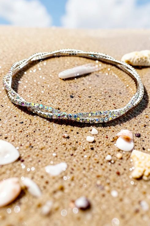 Twilight Twist Iridescent Crystal Silvertone Anklet