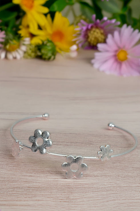 April Meadow Worn Silvertone Cuff Bracelet