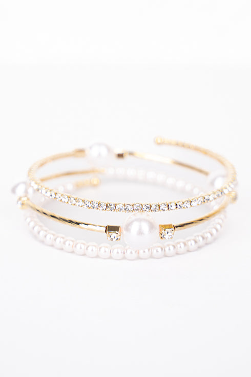 Got The Look Pearl Goldtone Coiled Bracelet