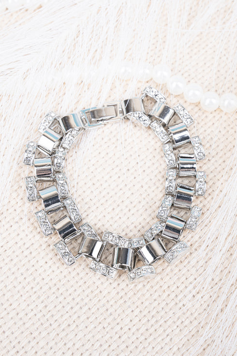 Linked In Style Silvertone Bracelet