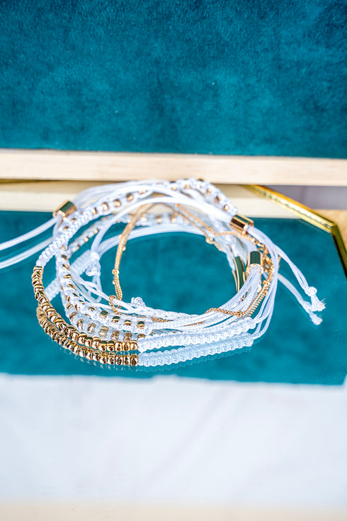 The Everly White & Goldtone Beaded Cord Bracelet Set