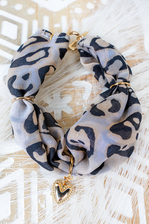 Goldtone Love in Motion Leopard Fabric Toggle Bracelet