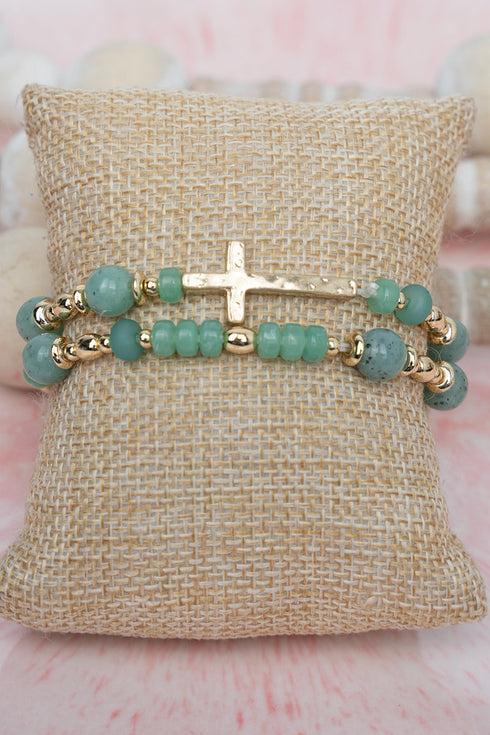 True Path Mint Beaded Cross Bracelet