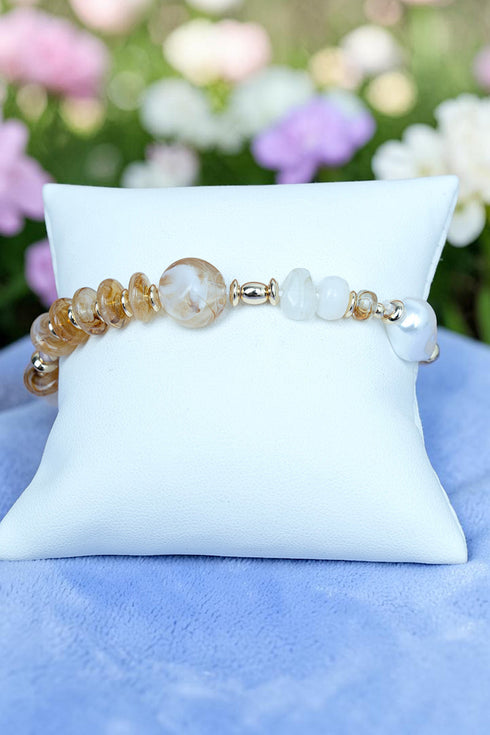 Brunch Plans Champagne and Pearl Beaded Bracelet