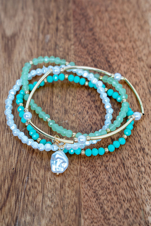 Mint Boardwalk Beads Bracelet Set