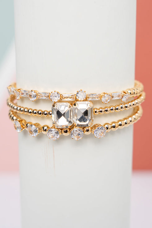 Cubic Zirconia Downtown Dazzle Goldtone Coiled Bracelet Set