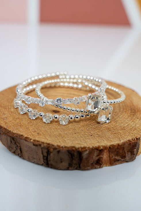 Cubic Zirconia Downtown Dazzle Silvertone Coiled Bracelet Set