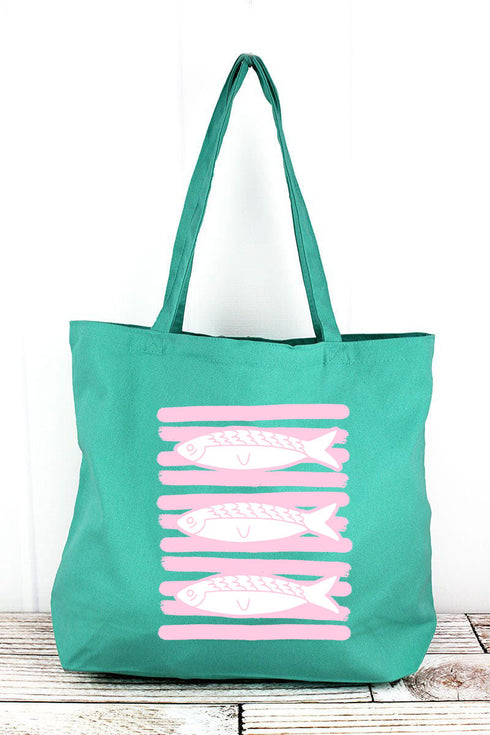 Preppy Pink Fish Pigment-Dyed Large Canvas Tote