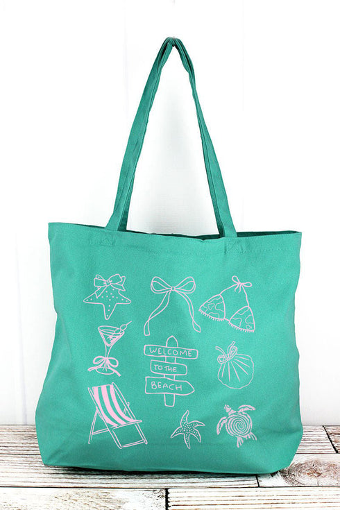 Welcome To The Beach Pigment-Dyed Large Canvas Tote