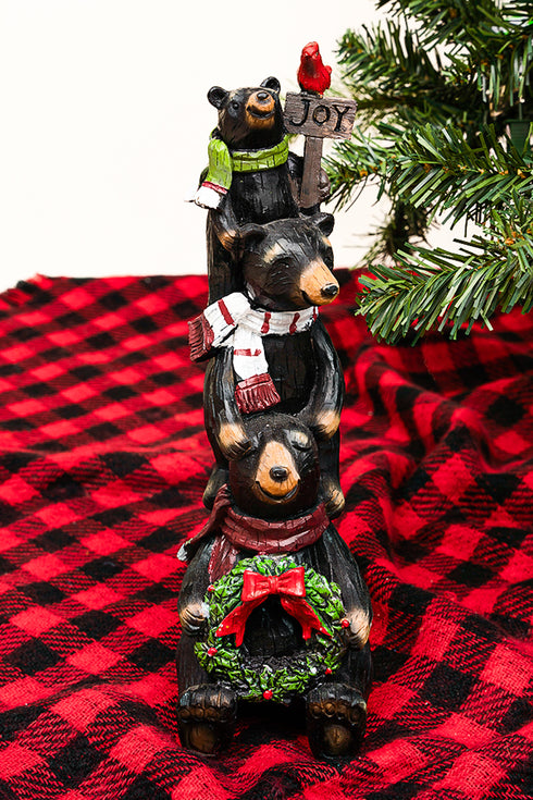 12.5 x 4 Stacked Christmas Bears Resin Figurine