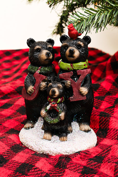 8 x 5.25 Christmas 'Joy' Bear Family Resin Figurine