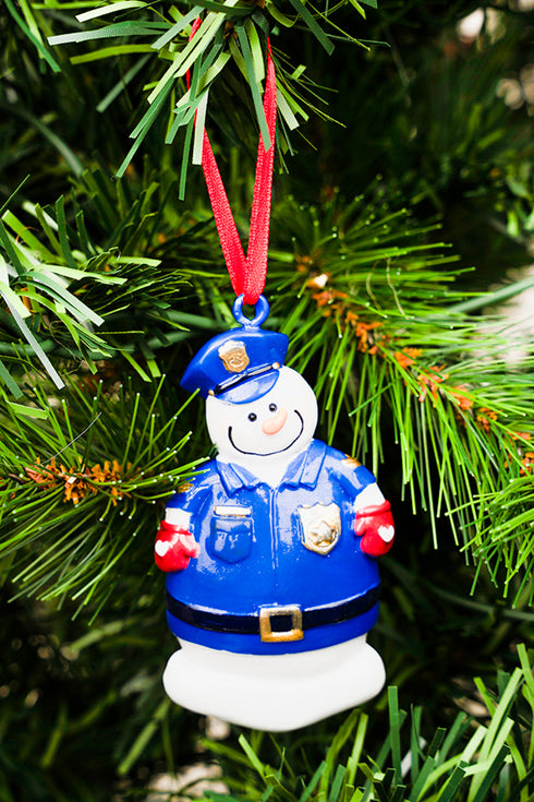 3.25 x 2 Snowman Police Officer Resin Ornament