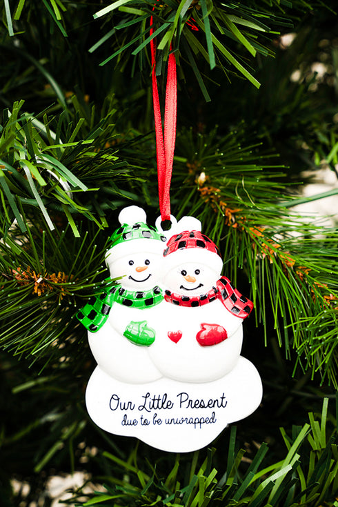 3 x 2.25 'Our Little Present' Snowman Couple Resin Ornament