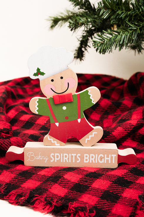 8 x 8.25 'Baking Spirits Bright' Wood Tabletop Gingerbread Sign
