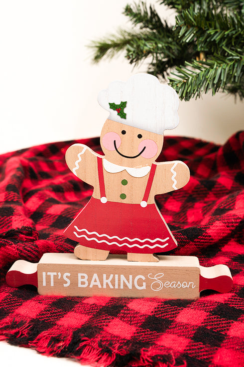 8 x 8.25 'It's Baking Season' Wood Tabletop Gingerbread Sign