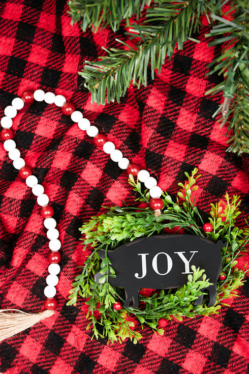 27 x 8 'Joy' Pig Wood Beaded Tabletop Decor