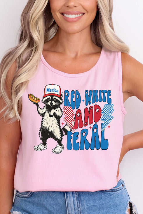 Red, White, And Feral Comfort Colors Cotton Tank Top